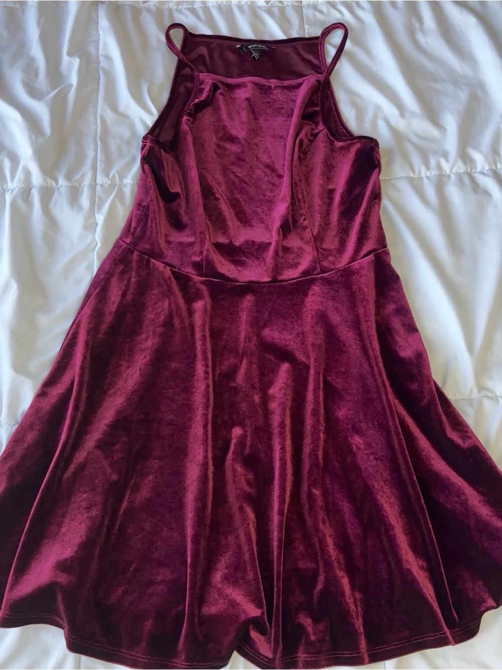 Speechless Wine Velvet A-Line Mini Dress with Spaghetti Straps